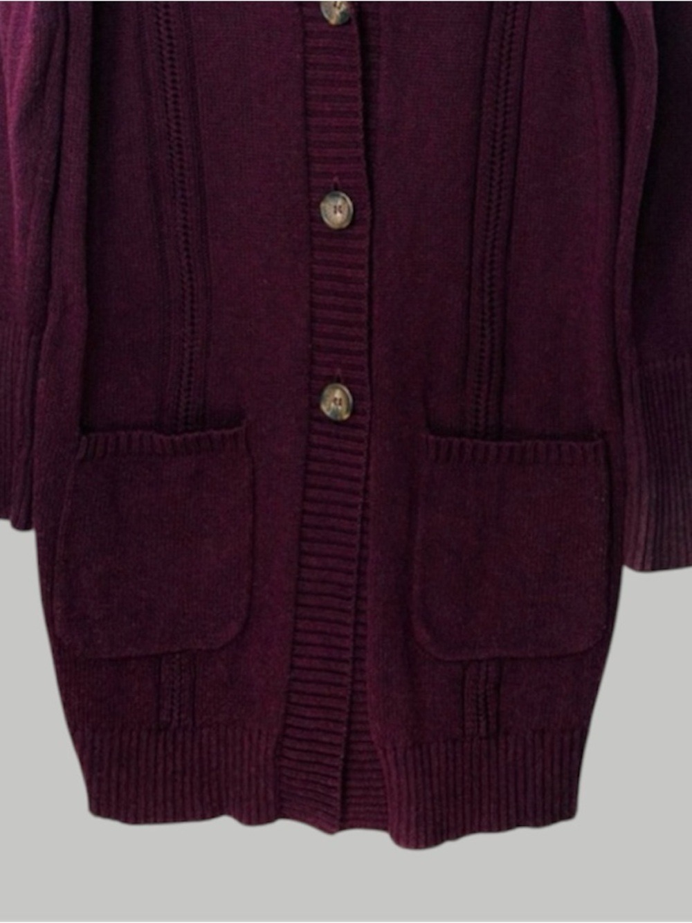 UGG Dark Plum Knit Long Cardigan M/L Pointelle Sweater Dark Academia, Vampi - Picture 5 of 11